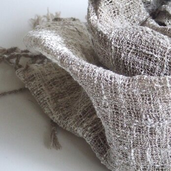 「Hさまご依頼品」手織りコットンマフラー・・茶のグレーの画像
