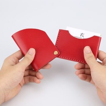 【切線派】回轉本革名刺入れ　カードケース　名刺ケース　総手縫い　赤の画像