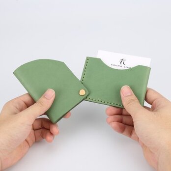 【切線派】回轉本革名刺入れ　カードケース　名刺ケース　総手縫い　ミントの緑の画像