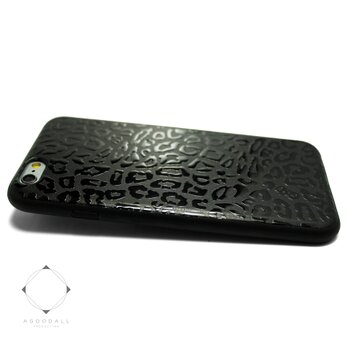 iphone6ケース / iphone6sケース 特殊グロス加工 レザーケースカバー（レオパード×ブラック）の画像