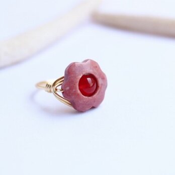 くすみピンク色のお花　Wire　Ring