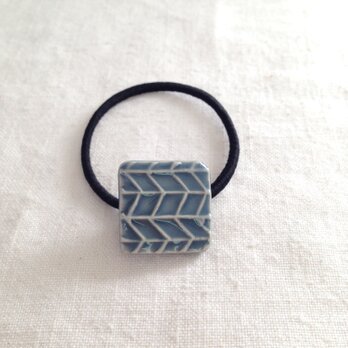 ヘアゴム(ヘリンボーンスクエア)ブルーグレー