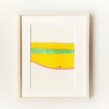 原画「向日葵の道」水彩イラスト　※木製額縁入り
