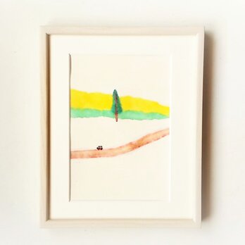 原画「まだ見ぬ景色へ」水彩イラスト　※木製額縁入り