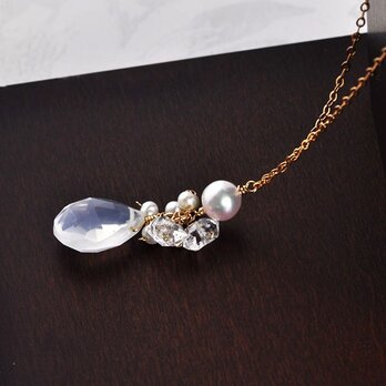 大粒アイスクォーツ/アコヤ真珠/ハーキマ－ダイヤモンドネックレスの画像