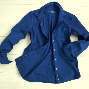 ◆100％自然素材　天然灰汁発酵建て 本藍染◆　オーガニックコットン１００％ ブロード長袖シャツの画像
