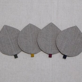 リトアニアリネンのコースター　＊　葉っぱ