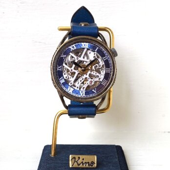 メカニックシルバー　AT　ブルー　真鍮　手作り腕時計の画像
