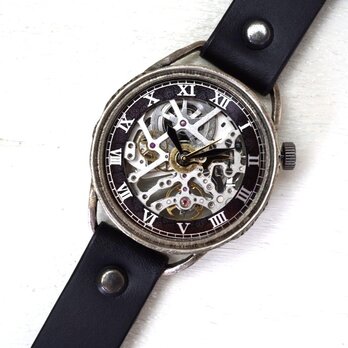 メカニックシルバー　AT　ブラック　シルバー製　手作り腕時計の画像