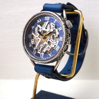 メカニックシルバー　AT　ブルー　シルバー　手作り腕時計の画像