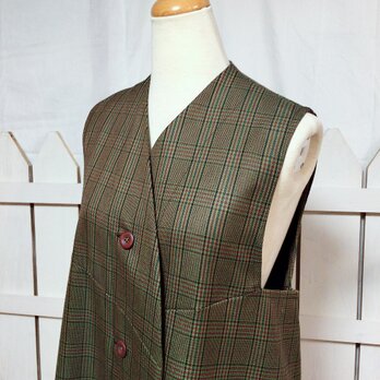 ハイネックロングベスト / グリーンチェック