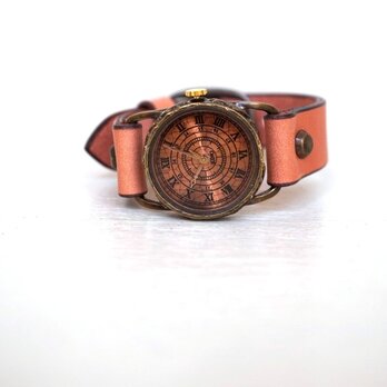 クラック ワールド ローマ Ｓサイズ　真鍮　ピンク（黒文字）手作り時計の画像