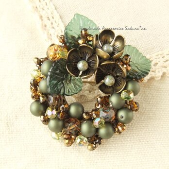 Brooch　お花　フォレストグリーン（K0696)の画像