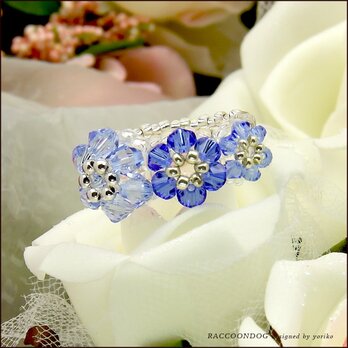 September Flower ring（３っのブルーのお花の囁き）【スワロフスキー ビーズリング】の画像