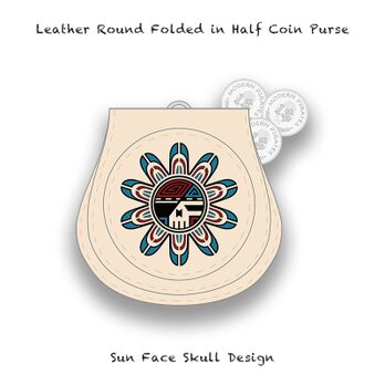 Leather Coin Purse / Sun Face Skull Design 001の画像