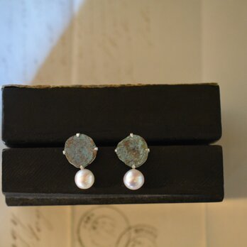 石目ブロンズ　アコヤパールピアス
