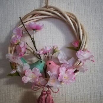 Y 様オーダー　小鳥と桜のリースSの画像