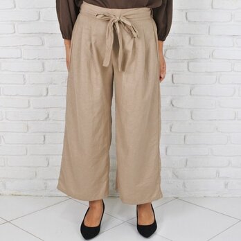 秋色リネンワイドパンツ　＜ベージュ＞