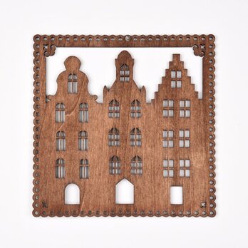 ウッドフレーム「タウン」（木の壁飾り Wooden Wall Decoration）の画像