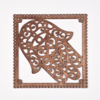 ウッドフレーム「ハムサ」（木の壁飾り Wooden Wall Decoration）の画像