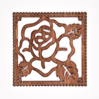 ウッドフレーム「薔薇」（木の壁飾り Wooden Wall Decoration）の画像