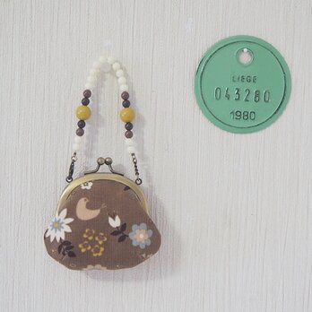 ■がま口バッグチャーム / コーデュロイのお花と小鳥■ fruit (cobf)の画像