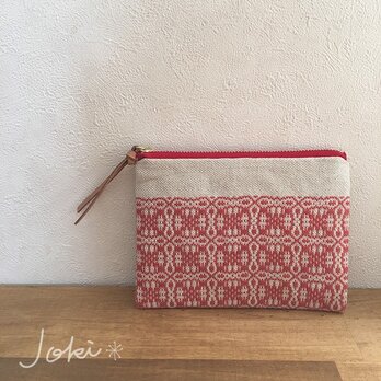 pouch[手織りミニポーチ]ナチュラルレッド×レッドファスナーの画像