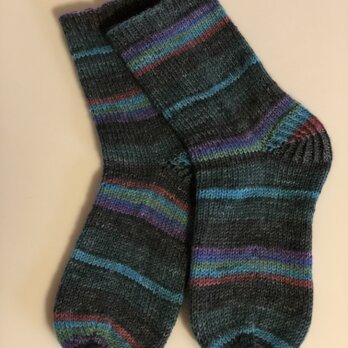 送料込ドイツソックヤーンの手編み靴下【荒々しい海】の画像