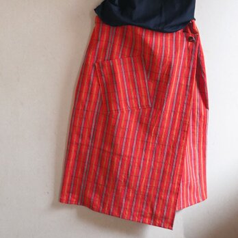 K's -ビビッドな格子のラップスカート【受注制作】-綿着物（古布）からの画像