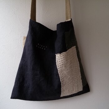 リネンパッチのワンハンドルショルダー　"深い森 "