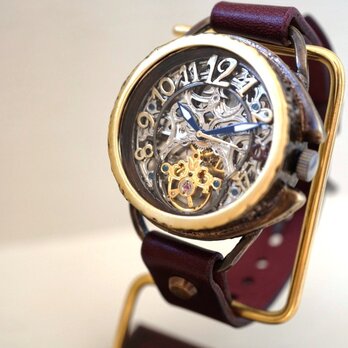 アラベスク　AT　ＳＶ/ＭＯＶ　真鍮　ワインブラウン　手作り腕時計の画像