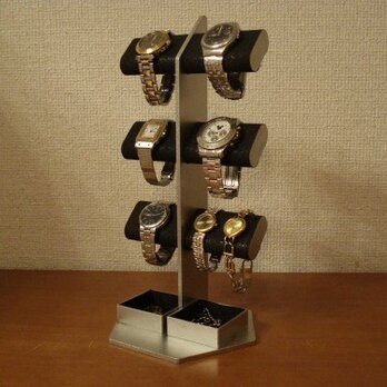 時計スタンド　ブラック6本掛けダブル角トレイ腕時計スタンドタワーの画像