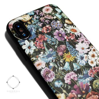 iphoneXケース/iphoneXsケース 軽量レザーケースiphoneXカバー（花柄×ブラック）ワイルドフラワー　ボタニカルの画像