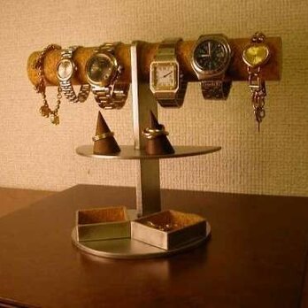 ウォッチスタンド　4～6本掛け腕時計ディスプレイスタンド　角トレイ付きの画像