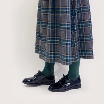 グレーでタータンを楽しむ ウールライク グレー 緑 タータンチェック ロングスカート ●DORRA●の画像