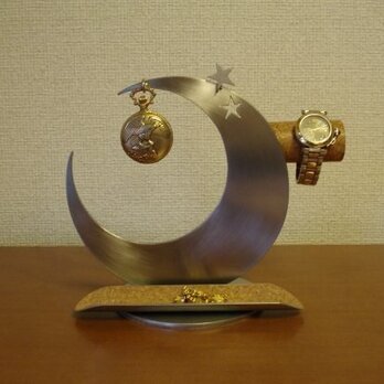 プレゼントに　三日月インテリア腕時計、懐中時計スタンドロングトレイの画像