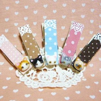 にゃんこのしっぽ○なかよしにゃんこ○ウッドピンチセット6