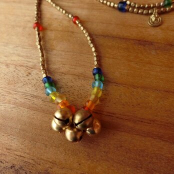 ＊ISUZU*ネックレス（虹）＠インドの宝来鈴＋ジャワビーズ＋真鍮のつぶつぶの画像