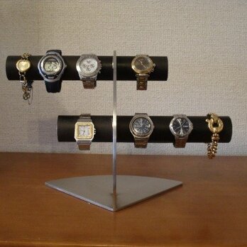 彼氏にプレゼント　ブラック　6本掛けデザイン腕時計スタンド★太めパイプの画像