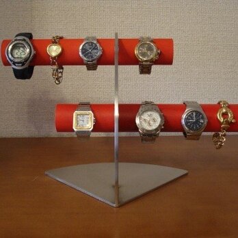 彼氏にプレゼント　レッド　6本掛けデザイン腕時計スタンド★太めパイプの画像