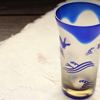【再販】ガラス製 清酒　一口ビアグラス　「うさぎ」　瑠璃アンバーの画像