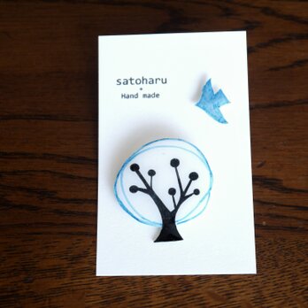 樹と鳥のブローチ＊ブルー （受注制作）