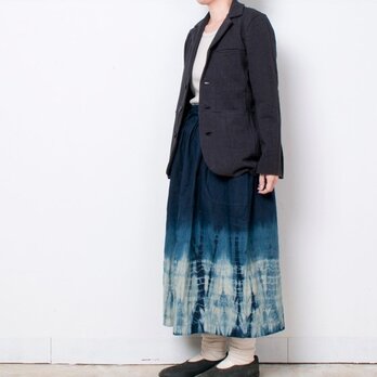 藍染　麻ギャザースカート　柳絞りの画像