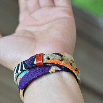 和風ブレスレット お祝い 紫  レザー 3連 Triple braceletの画像