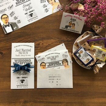 　結婚式　似顔絵席次表＆席札＆招待状3点セットの画像