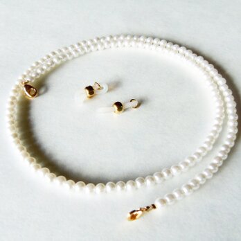 <あと１点>2way小粒ホワイトパールのネックレス＆メガネ留め/メガネチェーン/グラスコード