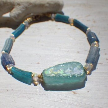 古代ローマングラス＊Roman Glass Deep Sea Bracelet with Opal *14kgf*の画像