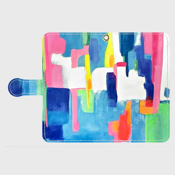アートペイント　”虹のはじまり”　　android　S,Mサイズ　　多機種対応手帳型スマホケース　抽象画の画像