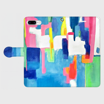 アートペイント　”虹のはじまり”　iphone　6plus/7plus/8plus 専用　手帳型ケース　抽象画の画像