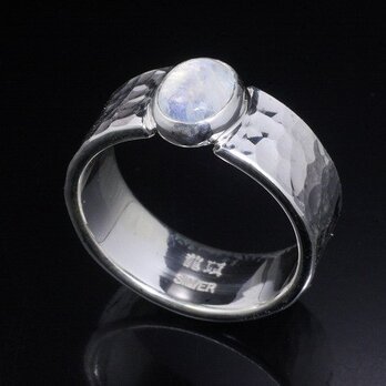 指輪 メンズ : 丸鎚目リング  レインボー ムーンストーン 14～28号の画像